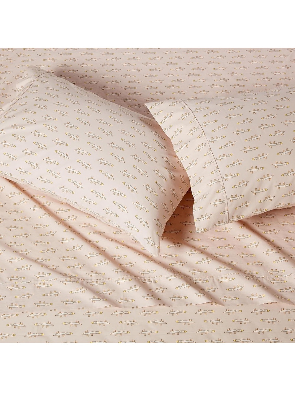 NWT Amazon Basics 100% Organic Cotton Sheet Set with Pillowcase Pale Pink Fox!